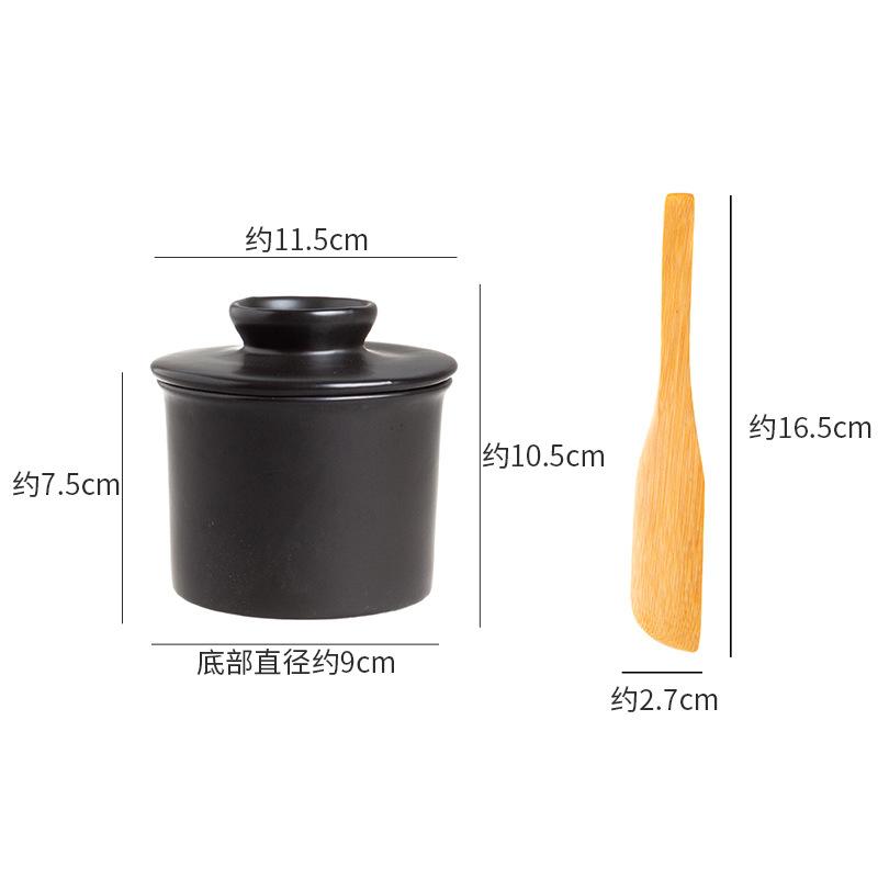 Круглая коробка для масла Керамическая банка для хранения масла Западная чашка для сыра Бамбуковый нож для масла Керамическая банка для хранения Кухонные принадлежности