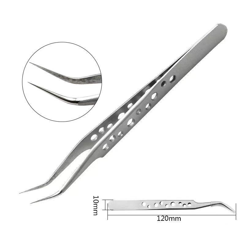 Nine-Hole Hardened Stainless Steel Pointed Tweezers for Precision Nail Art and Beauty Repair