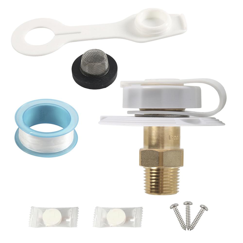 RV City Water Inlet with Check Valve,RVs Water Hose Connector with Cover,3/4 NH Female To 1/2 NPT Male for Camper Trailer Marine
