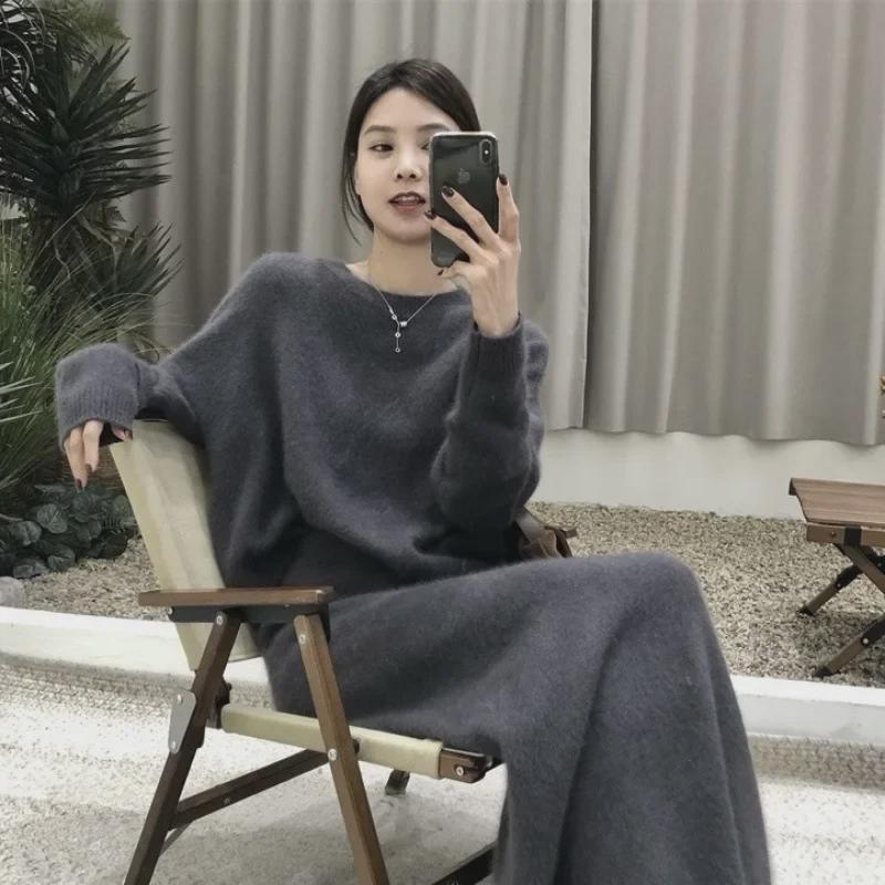 Женский комплект из двух предметов: серый вязаный свитер и узкая юбка в корейском стиле осень/зима