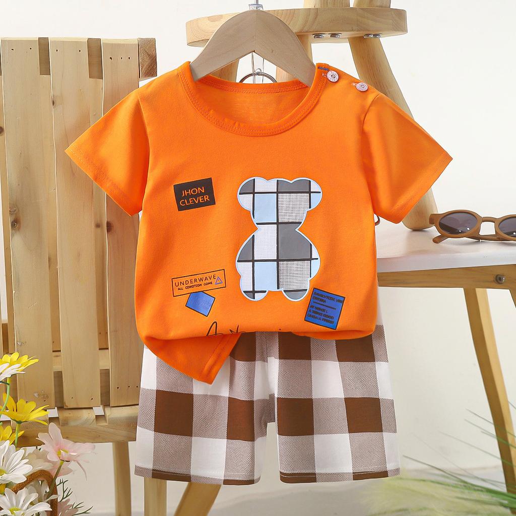 Children's Casual Short-sleeved Summer Cotton T-shirt Set for Boys and Girls
