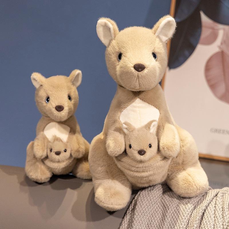 Simulated Australian Mother and Child Kangaroo Doll Plush Toy Parent-child Doll Zoo Gifts