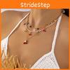 Strawberry Cherry Water Crystal Pendant Necklace Pack With Multilayer Stainless Steel Chain For Summer Wear