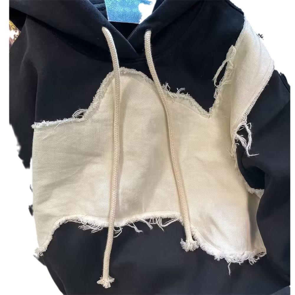 Contrasting color men's long-sleeved splicing sweater trendy men's autumn loose Hong Kong style hooded top jacket