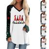 Women's Autumn And Winter Long Sleeved V-neck Christmas Printing Casual Long Loose T-shirt Top