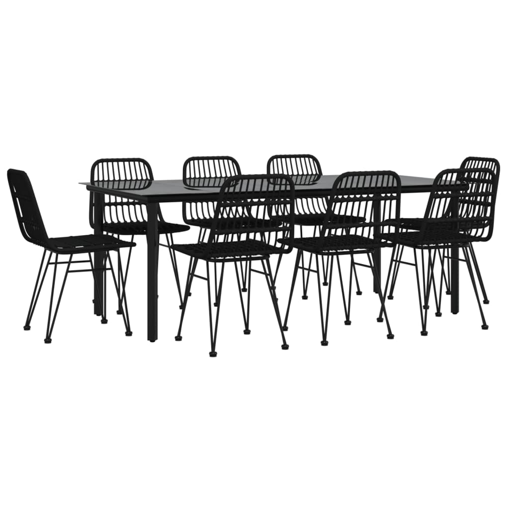 9 Piece Outdoor Dining Set Black Poly Rattan