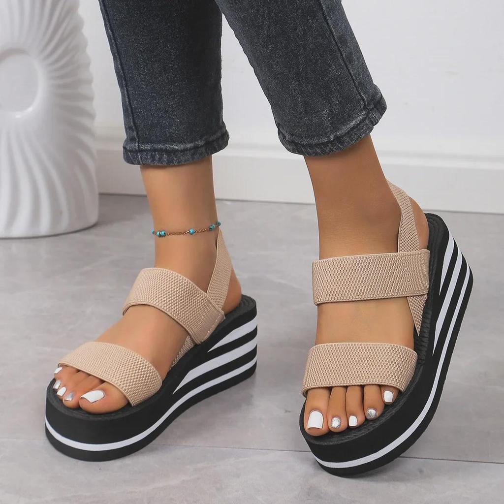 Women's Black & White Roman-Style Sandals with Thick Sole, Faux Hemp Rope Design, Perfect for Summer Style