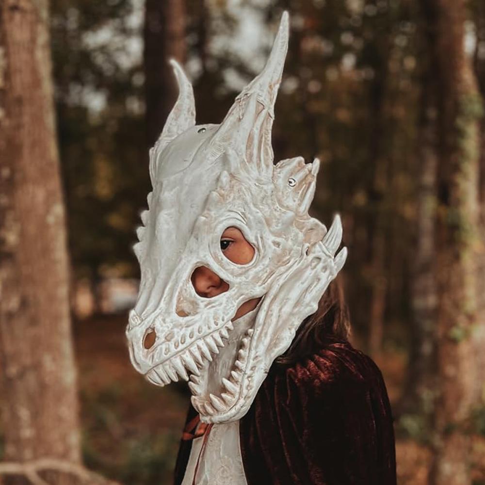 Dinosaur Head Bone Skull Mask Cosplay Animal Movable Jaw Raptor Dragon Latex Helmet Halloween Carnival Party Costume Props Gifts