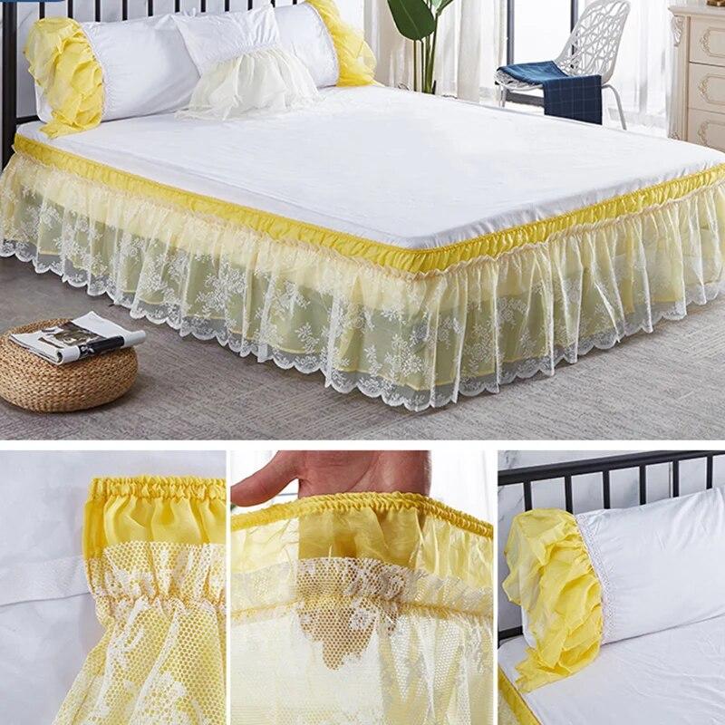 Two Layers Lace Bed Skirt Elastic Wrap Around Bed Cover Without Surface Bed Skirt Couvre Lit Twin/Full/Queen/King Size Bed Decor