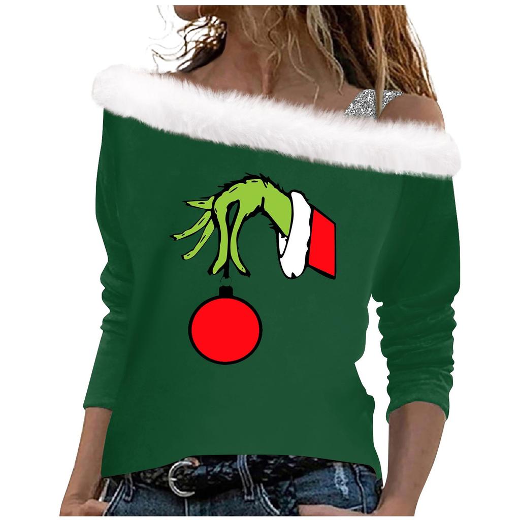 Женские топы с длинными рукавами, свободные пуловеры с рождественским принтом