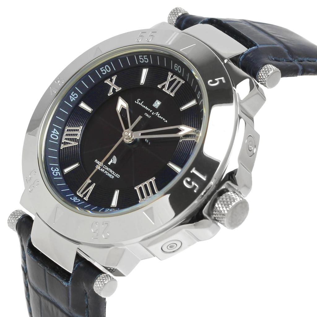 Marra Watch Radio Solar Кожаный ремень Деловой формальный Серебряный Темно-синий [Salvatore Marra]Salvatore Мужская