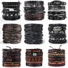 Vintage Men's Leather Bracelet Fashion Handwoven Multi-layer String Black Punk Rock Jewelry Accessory Set