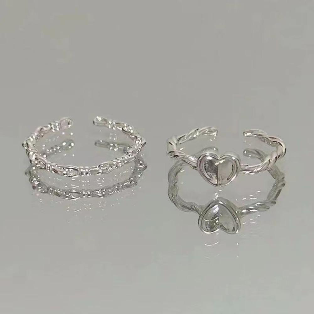 2pcs Adjustable Finger Rings Crystal Jewelry Accessories Korean Opening Ring Women