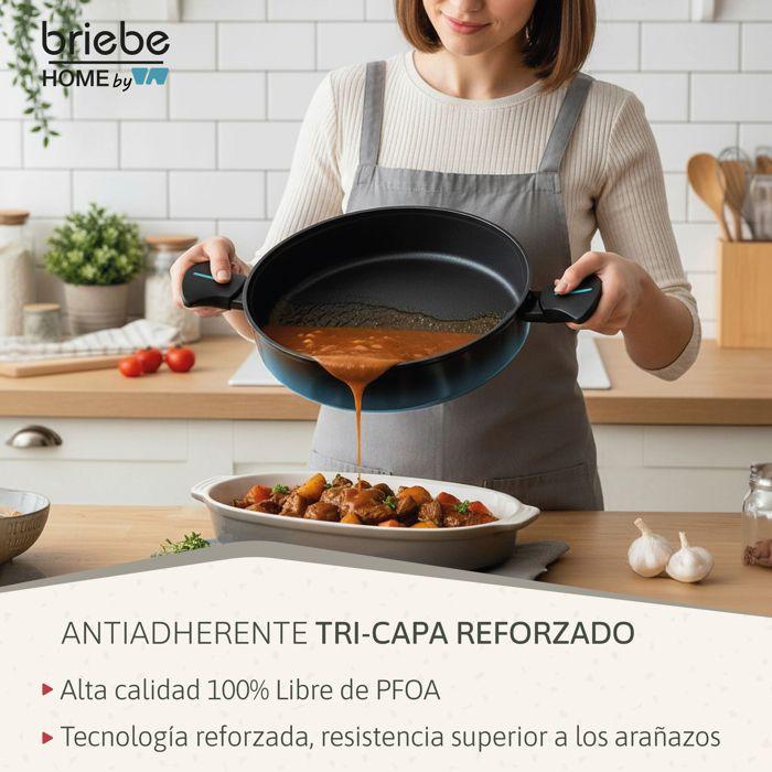 MARE Faitout Bas Induction en Acier Forgé 28cm, Antiadhésif sans PFOA, Tous Feux Briebe Mare Bleu