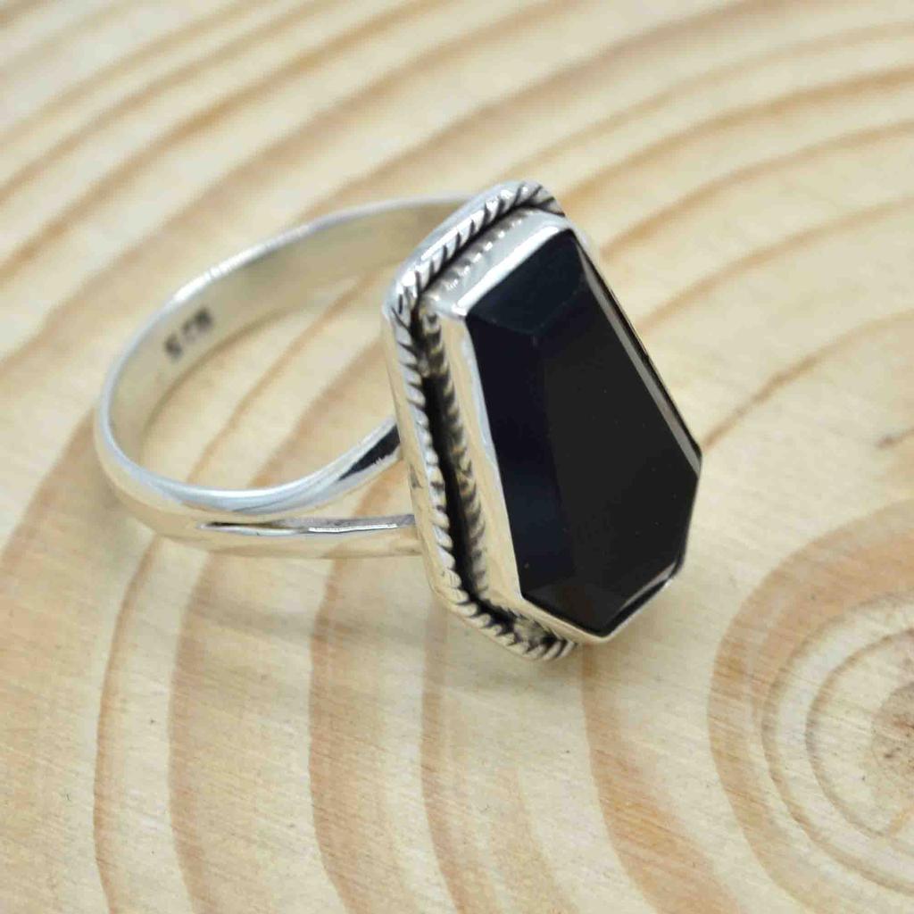 Black Onyx 925 Sterling Silver Coffin Ring, Onyx Gemstone Handmade Women Coffin Ring