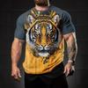3D Тигр Тигр Личность Свободный Быстросохнущий Высокая Эластичность Дышащий Ледяной Шелк Футболка с Коротким Рукавом Повседневная для Мужской Уличной Одежды