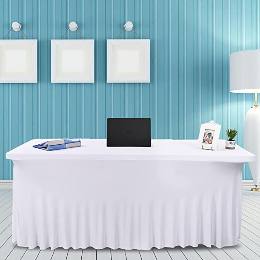 Черно-белая эластичная скатерть из спандекса, скатерть для стола высотой 4 фута 6 футов, скатерть для свадьбы, дня рождения, декоративная крышка для стола с оборками