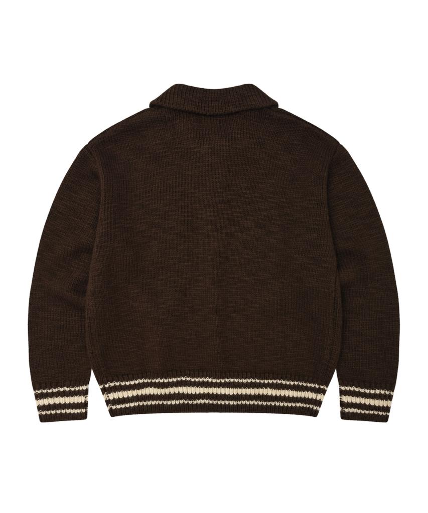 COVERNAT Diploma C Logo Knit Varsity Jacket Brown