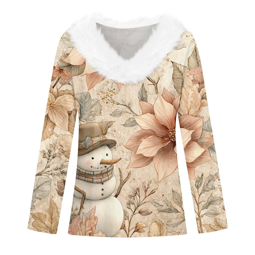 Рубашки с длинным рукавом для женщин Милые топы Рождественские принты Футболки Блузки Повседневные топы больших размеров Базовые топы Пуловеры