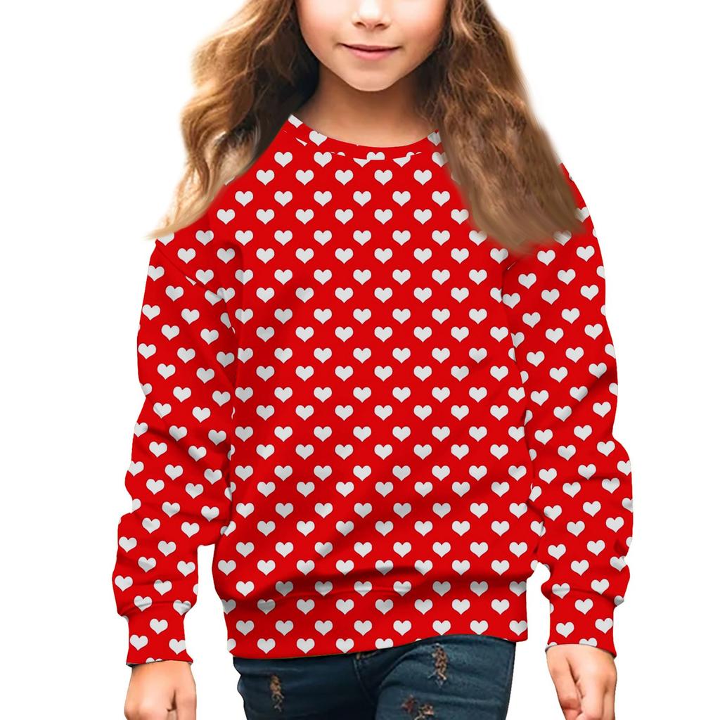 Девочки Круглый вырез Пуловеры для детей День святого Валентина Печатные топы