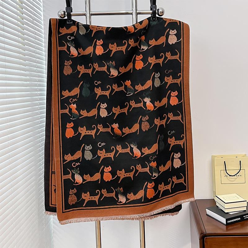 Кот Зимний Шарф Женские Пашмины Шали И Накидки Кашемировое Одеяло Теплые Толстые Стулы Для Леди Уличные Bufanda   Принт
