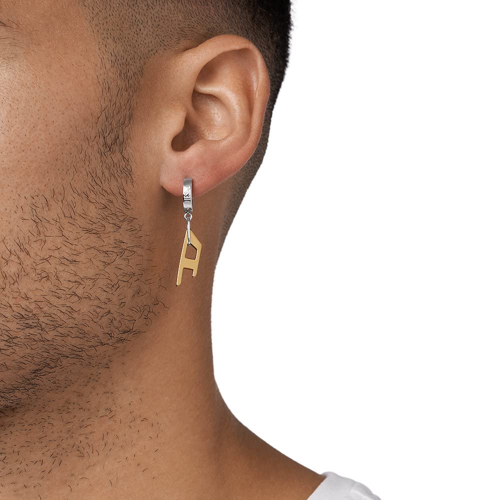 Diesel Серьги-кольца из нержавеющей стали Stainless No Jewels, мужские двухцветные серьги. , Длина 13,3 мм, ширина 3 мм, высота 13,3 мм, сталь,