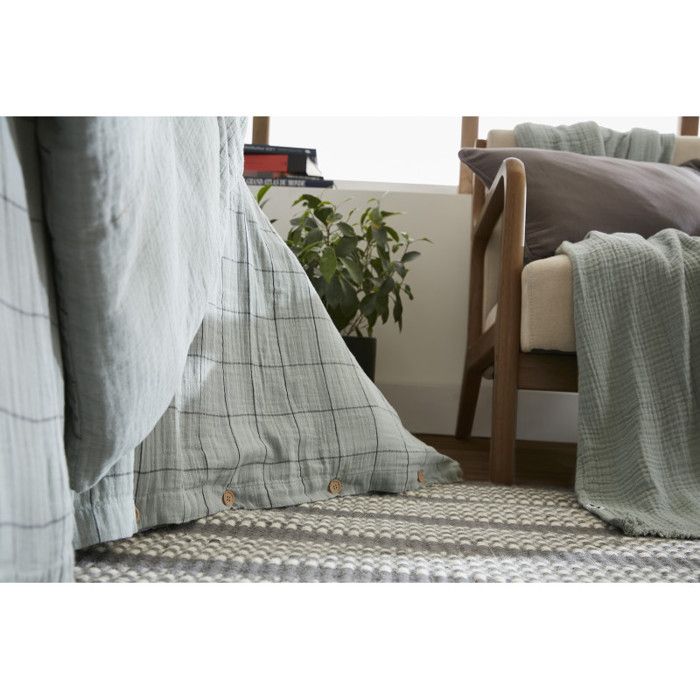 Housse de couette réversible "Gaïa Match" Tissé-teint grands carreaux toutes dimensions "Gaze de Coton" - 240x220 - Eucalyptus