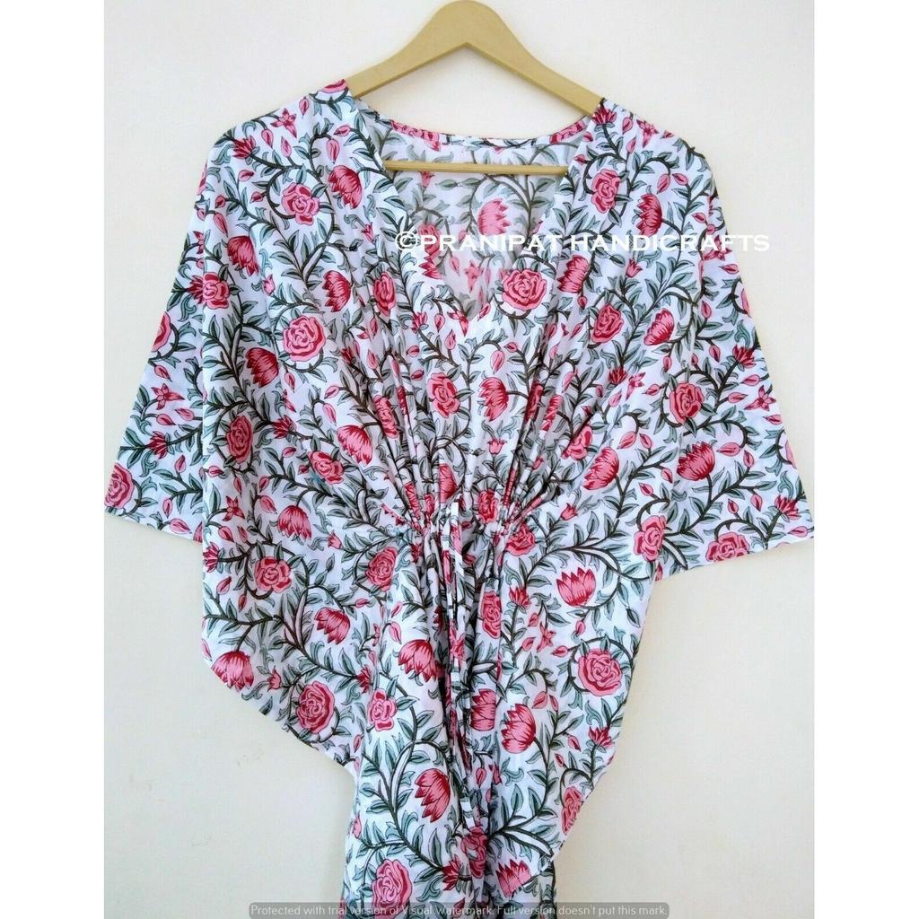 Индийское белое длинное платье с цветочным принтом из хлопка в стиле хиппи макси женское ночное платье-кафтан CKFTN-SCRN-FULL-BUYIT-071