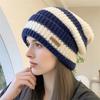 Модная полосатая шапка-бини с надписью, свободная, большого обхвата головы, осенне-зимняя, вязаная из шерсти мао, женская, теплая и утолщенная, вязаная шапка-бини