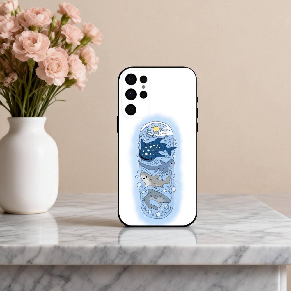 Чехол для телефона C-Cartoon S-Shark-K для Samsung S25,24,23,22,30,21,10,9,Ultra,Plus,Lite,FE,4,5 G Мягкий Черный Чехол