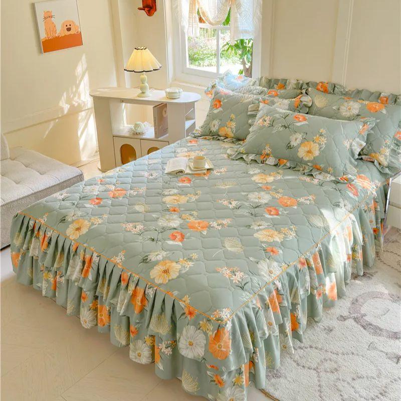 1 шт. Утолщенная Подзорная юбка для кровати в цветочном стиле Постельное белье Двухслойное кружевное покрывало для кровати Домашнее покрывало faldones de cama (Нет наволочки)