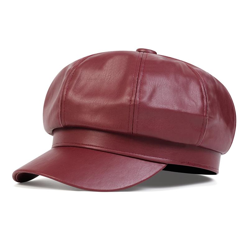 Unisex PU Leather Octagonal Cap Military Hats Flat Top Beret Caps for Women Men Outdoor Sports Cadet Sunscreen Hat