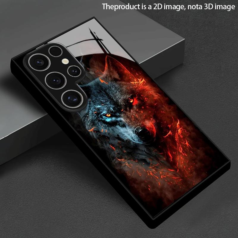 Чехол для мобильного телефона с 2D узором «Тень Огненного Волка» для Samsung S26 S25 S24 S23 S22 S21 S20 A55 A54 Закаленное Стекло Защитная Крышка