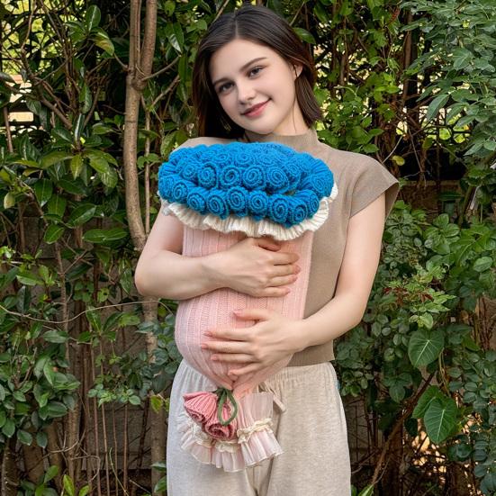 Подушка-букет роз 2-в-1 Декоративная вязаная подушка-плед Машинная стирка Подушка-букет для дивана, софы, кровати День святого Валентина, годовщина