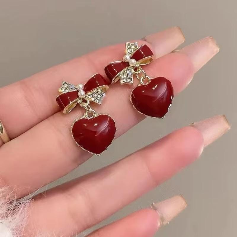 New Wine Red Geometric Hanging Earrings for Women Metal Pendants Dangle Earrings Red Exaggerated Drop Earrings aretes
