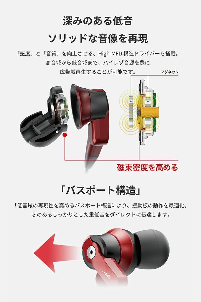 Radius radius High resolution compatible Ne VOLT series heavy bass model HP-NHR21 Earphones HP-NHR21K (1.Single item, black)