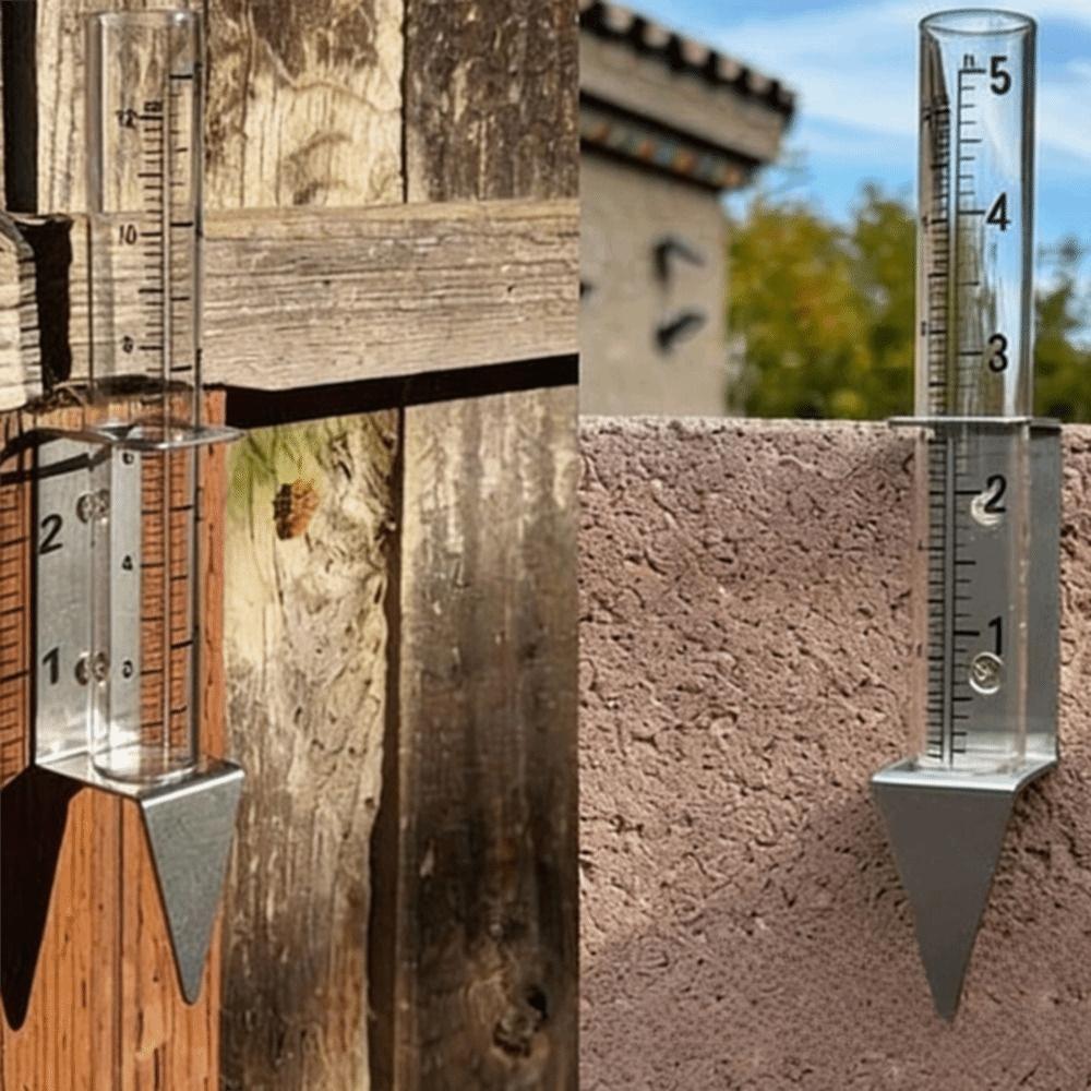 Easy To Read Glass Rain Gauge 2 in1 Mounting Rack Garden Moisture Meter Fence Mounting