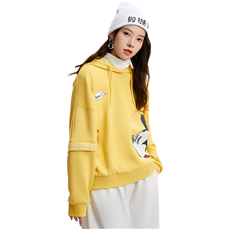 Li Ning X Disney Collaboration Sports Fashion Series Mickey Print Loose Pullover Hoodie Women Hoodies Milk-Candy-Yellow AWDR328-2