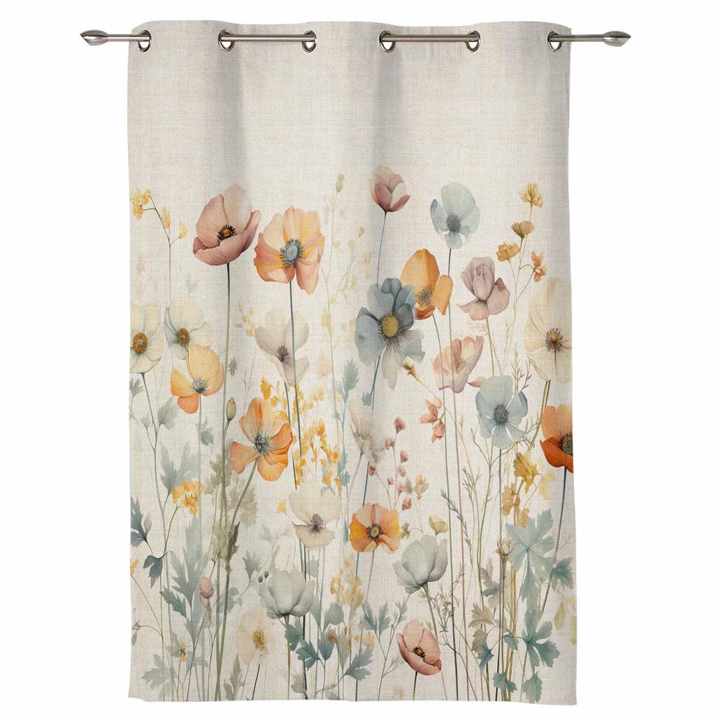 Watercolor Flowers Leaves Vintage Window Curtains for Living Room Luxury Bedroom Curtain Kitchen Blinds Drapes Curtains