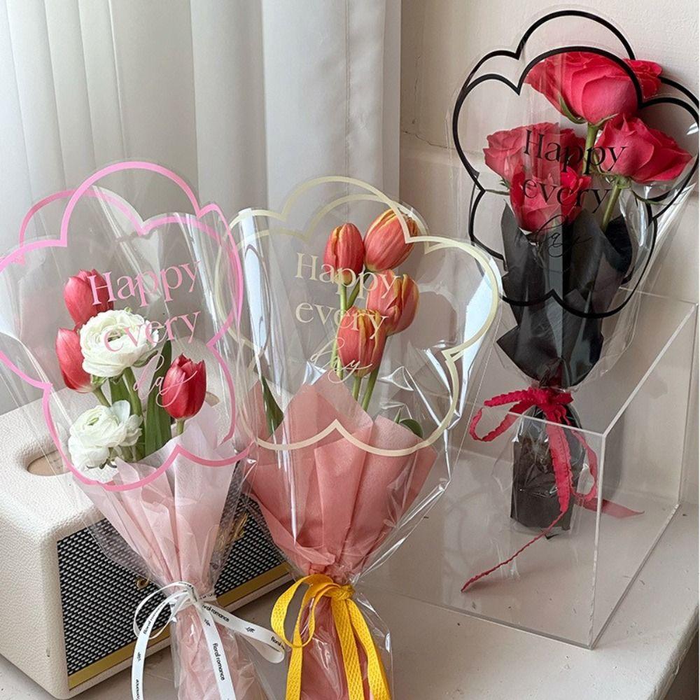 50 шт. Целлофановая упаковка для цветов, пластиковые пакеты в форме цветка, пакет для упаковки букетов