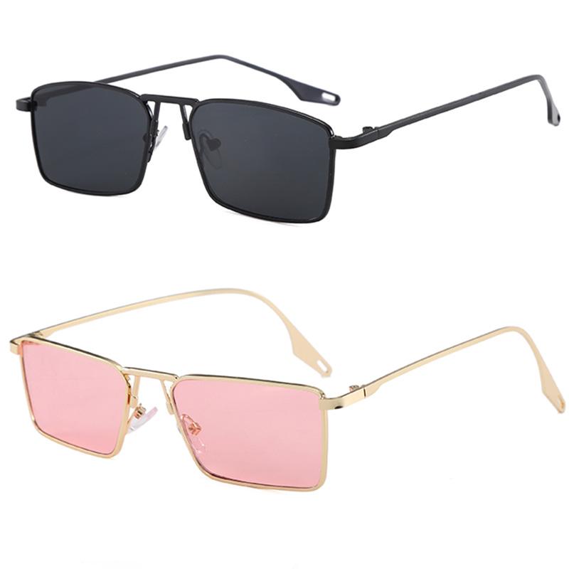 2PCS High Quality Square Metal Sunglasses Women Men Exquisite Fashion Luxury Sun Glasses Beach Travel Male Female Glasses UV400
