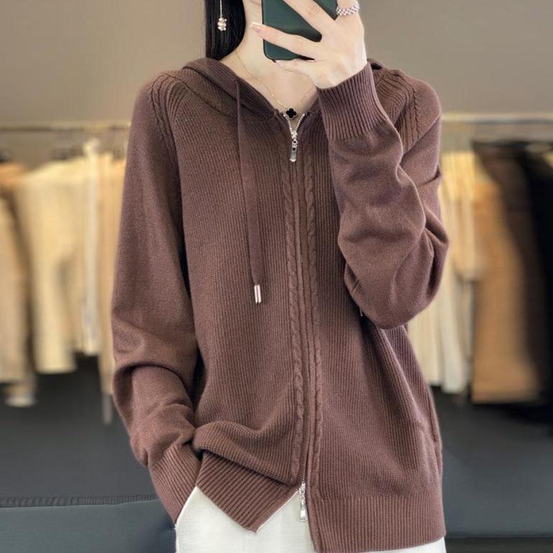 Осенне-зимний повседневный вязаный кардиган с капюшоном, простой модный стиль, свободный вязаный свитер
