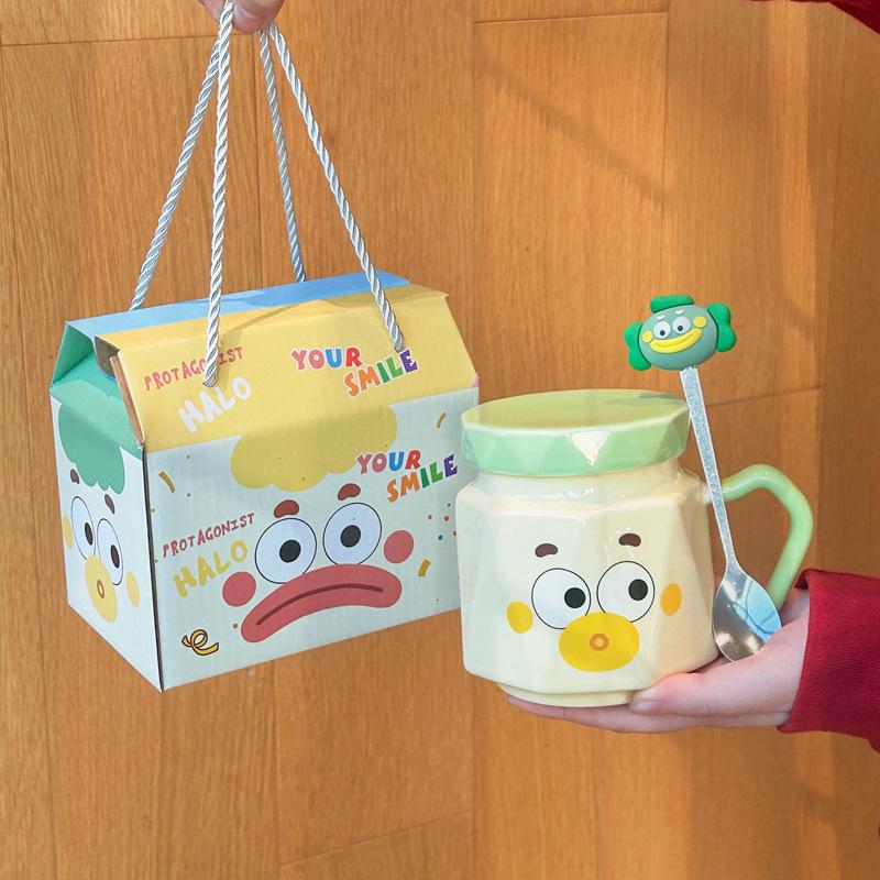 Birthday Gift Cute Clown Ceramic Water Cup Funny Couple Mug with Lid Spoon Office Coffee Milk Cup
