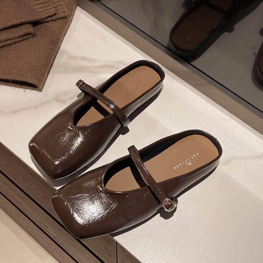 Мэри Джейн на плоской подошве, сумка-голова, полушлепки, женская уличная обувь, весна-лето 2025, новая обувь на мягкой подошве с квадратным носком, сандалии