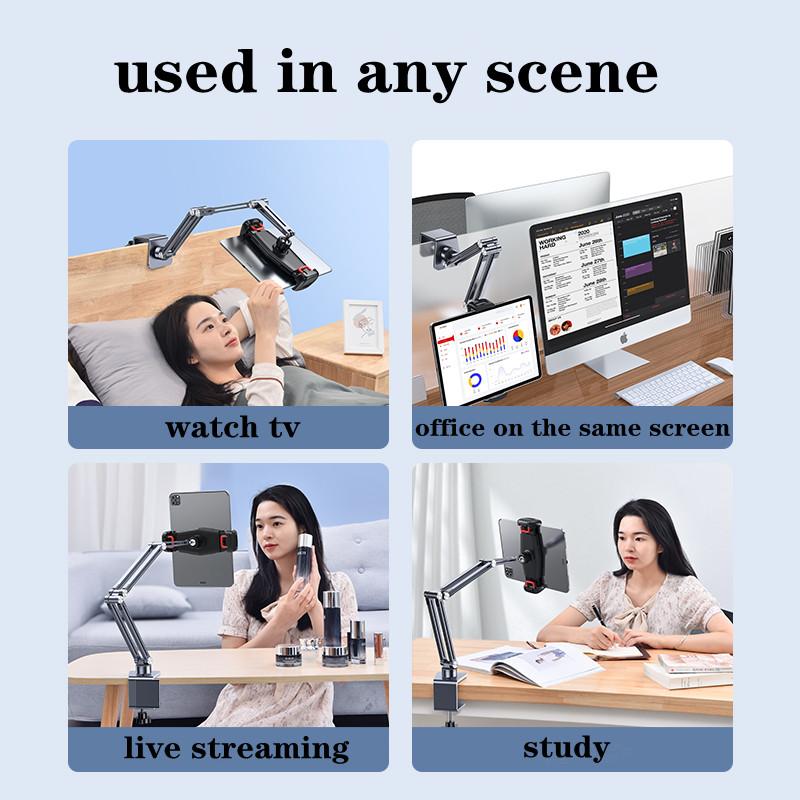Oatsbasf Tablet Stand for Desk 3-Arm Desktop Phone Holder for iPhone iPad Bed Mount with Clamp for Universal 4-12.9 inch Device