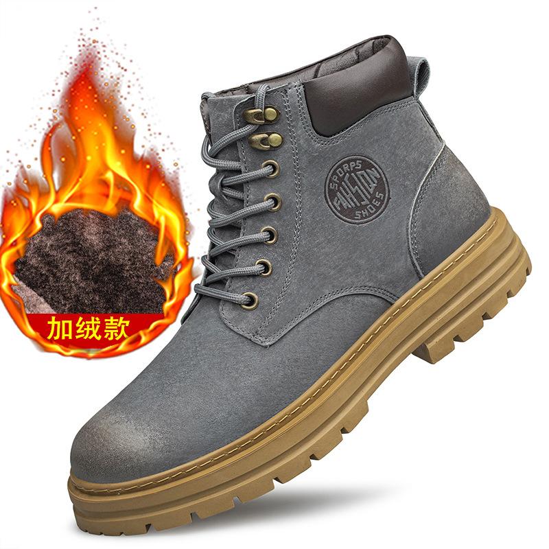 Зимние мужские ботинки Мартин большого размера на толстой подошве из кожи первого слоя, ботинки цвета ревеня, высокие, уличные, рабочие ботинки, мужские короткие ботинки из бархата