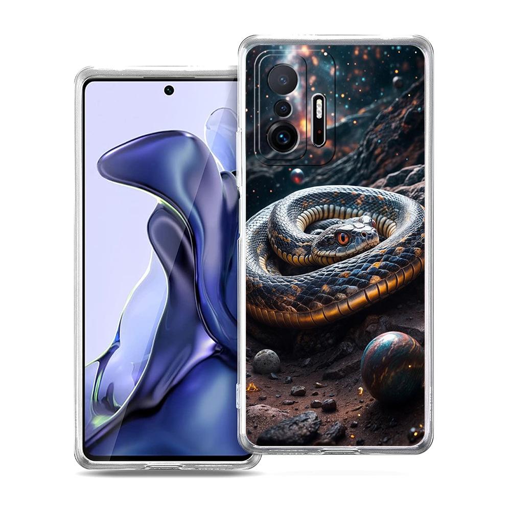 Прозрачный чехол для телефона для Xiaomi Mi 14 13 12 11 Ultra 13T 12T 11T Poco X3 NFC F3 F6 Pro Lite 5G Мягкий ТПУ корпус Змея Новый год