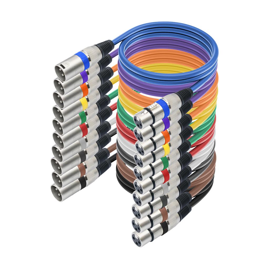 10Pcs 3Pin Mixer Audio Cable XLR Cord Anti-interference XLR Male to Female Connectors Microphone Extension Wire Line