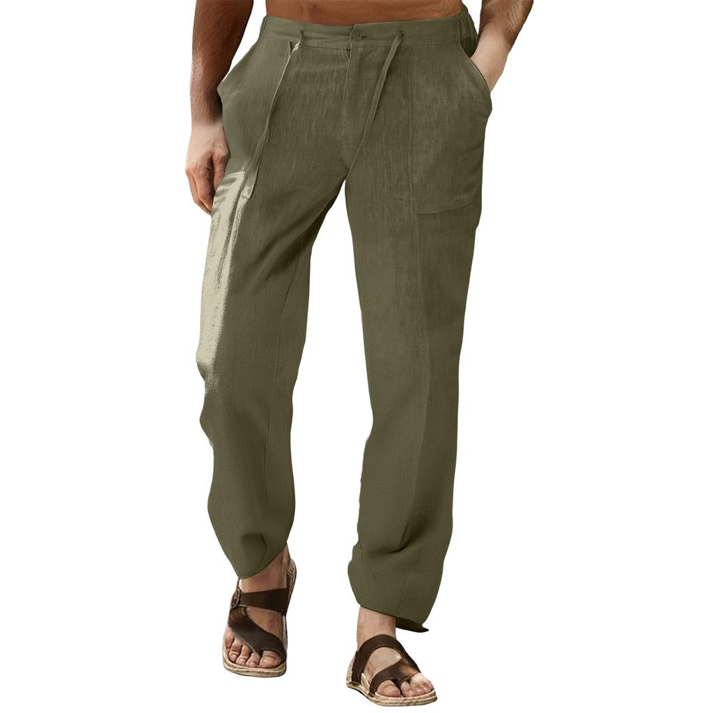 Мужские повседневные льняные брюки с заплатками и завязками, прямые, летние, пляжные, для йоги