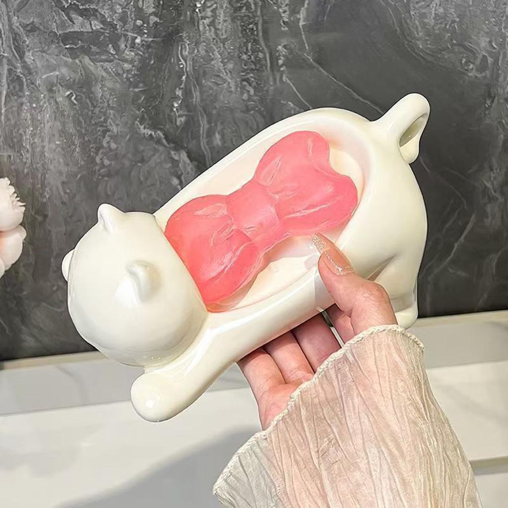 Drainage Cartoon Cat Soap Box for Home Bathroom, Creative, Luxurious, Cute Soap Box Storage Rack, Bathroom Accessory